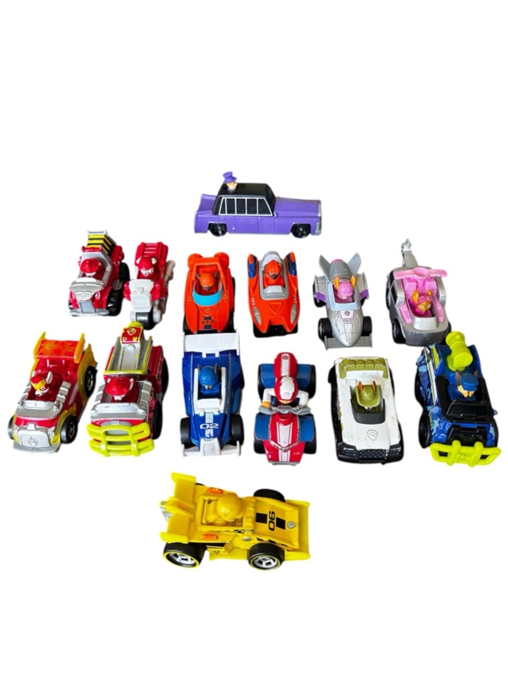 Paw Patrol mixed lot of used toy cartoon cars. 14. Metal, plastic